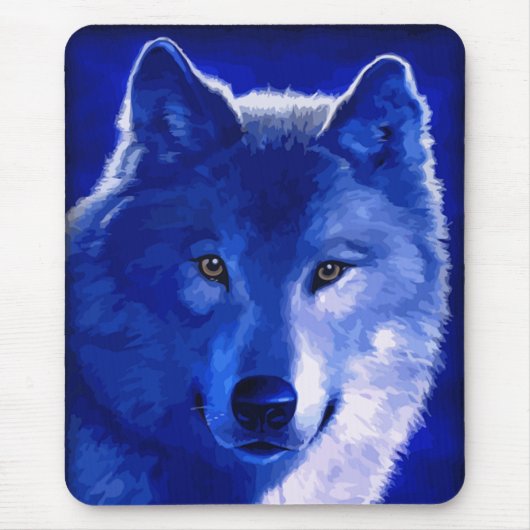 Door het licht van de Moon Blue Wolf Mousepad Muismat (Voorkant)