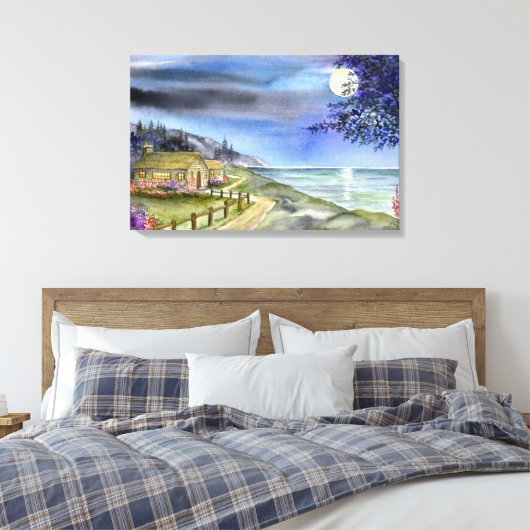 Door het licht van de zilveren maan canvas Print (Insitu (Slaapkamer))