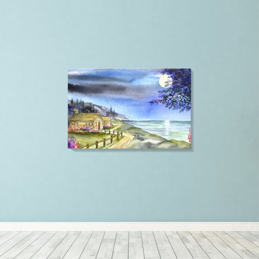 Door het licht van de zilveren maan canvas Print (Insitu (Houten vloer))