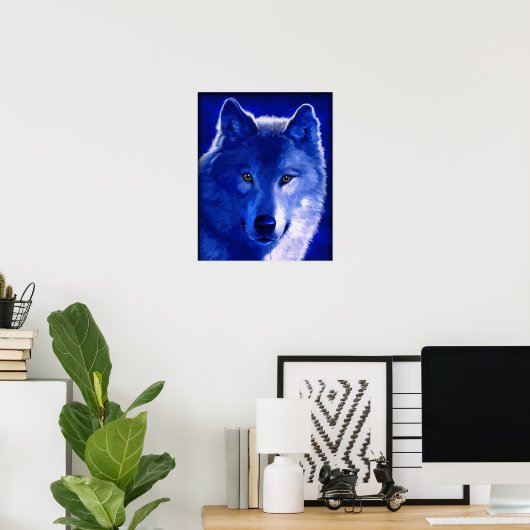 Door het licht van het Moon Blue Wolf Poster (Thuiskantoor)