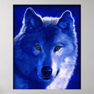 Door het licht van het Moon Blue Wolf Poster