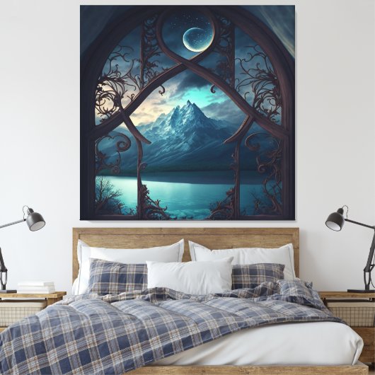 Door het Moonlit Venster Canvas Afdruk (Insitu (Slaapkamer))