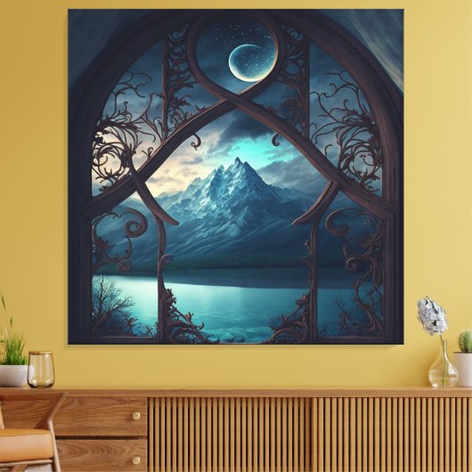 Door het Moonlit Venster Canvas Afdruk (Insitu (Woonkamer))