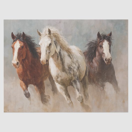 Door het stof galopperende paarden decoupage tissuepapier (Voorkant)