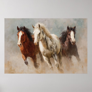 Door het stof galopperende paarden kunst poster