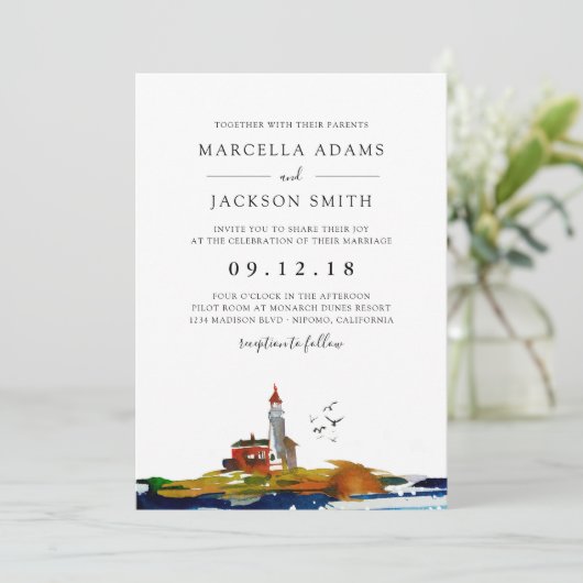 Door het Zee bruiloft Kaart (Staand voorkant)