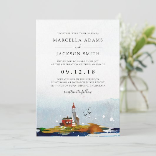 Door het Zee bruiloft Kaart (Staand voorkant)