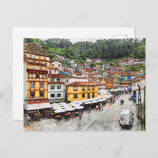 door het Zee Cudillero - het echte Spanje - Briefk Briefkaart (Voorkant / Achterkant)