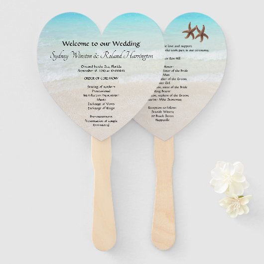 Door het Zee Heart-Shaped Wedding Fan-programma Handwaaier (Voorkant en achterkant)