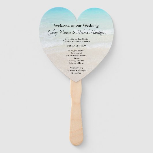 Door het Zee Heart-Shaped Wedding Fan-programma Handwaaier (Voorkant)