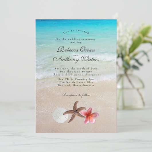 Door het Zee Startvis Plumeria Wedding Invitations Kaart (Staand voorkant)