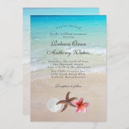 Door het Zee Startvis Plumeria Wedding Invitations Kaart (Voorkant / Achterkant)