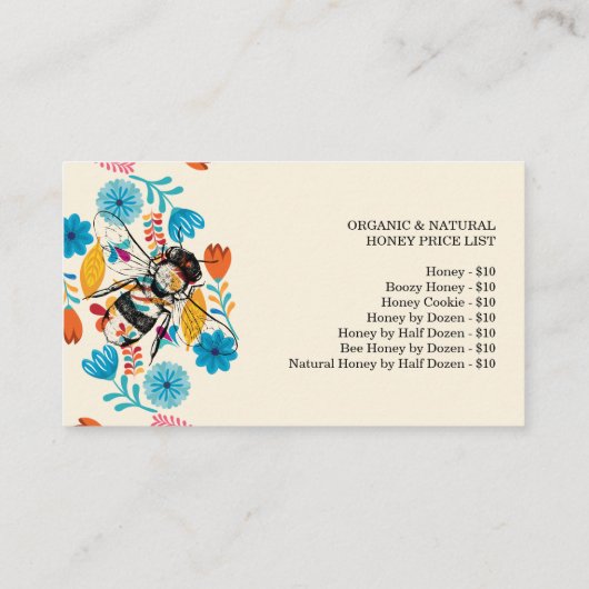 Door honingbijen getrokken prijslijst met prijsoph visitekaartje (Achterkant)