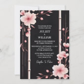 Door Hout Bamboe Roze Sakura Kersenbloesem Bruilof Kaart (Voorkant)