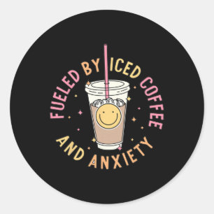 Door ijskoffie en angst mentale gezondheidsbewustz ronde sticker