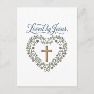 Door Jezus geliefde bloemenkruis christelijk T-shi Briefkaart