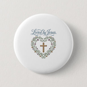 Door Jezus geliefde bloemenkruis christelijk T-shi Ronde Button 5,7 Cm
