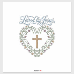 Door Jezus geliefde bloemenkruis christelijk T-shi Sticker
