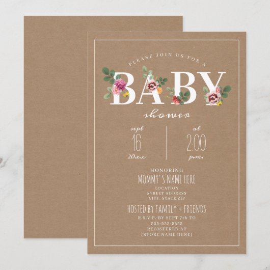 Door karkassen geïnspireerd Baby shower van Floral Kaart (Voorkant / Achterkant)