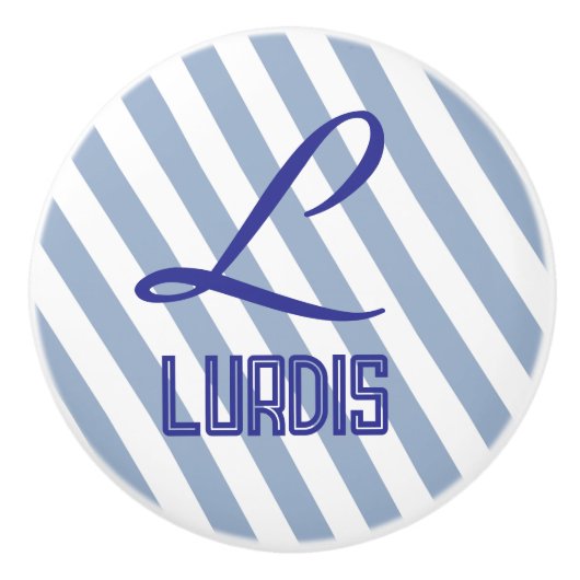 Door Knob Blue & White Stripe Keramische Knop (Voorkant)