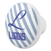 Door Knob Blue & White Stripe Keramische Knop (Rechts)