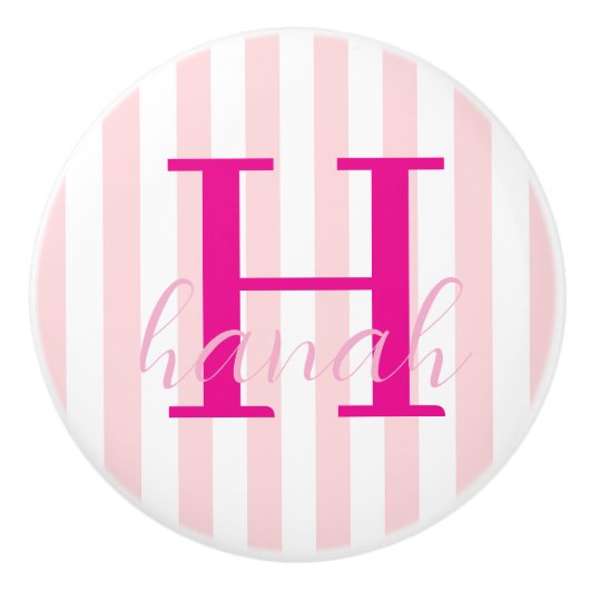 Door Knob Pink & White Stripe Keramische Knop (Voorkant)
