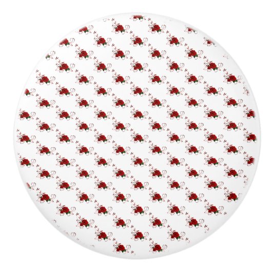 Door Knob Red Rose Floral  Keramische Knop (Voorkant)