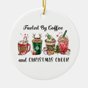 Door koffie en kerstmis gevoede kerstcadeau keramisch ornament
