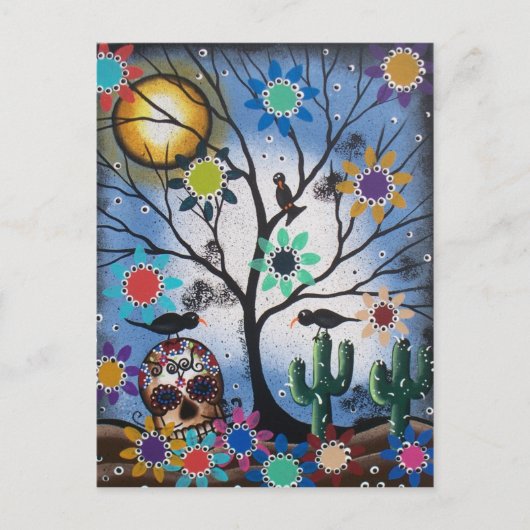 door Lori Everett_ Day of the Dead, Mexican, Skull Briefkaart (Voorkant)