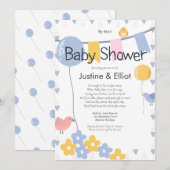 Door Mail Balloons en Birds Boy Baby shower Kaart (Voorkant / Achterkant)