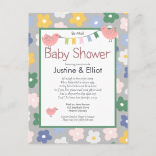 Door Mail Flowers and Birds Girls Baby shower Briefkaart