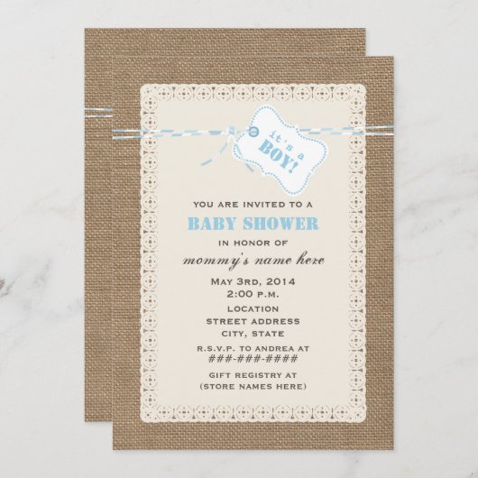 Door middel van Burlap Lace en Blue Twine geïnspir Kaart (Voorkant / Achterkant)