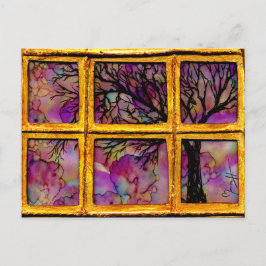 Door mijn venster - Boom in roze achtergrond Briefkaart