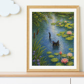 Door Monet Geïnspireerde Waterlelie Kat Kunstprint Poster