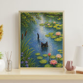 Door Monet Geïnspireerde Waterlelie Kat Kunstprint Poster