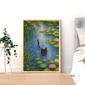 Door Monet Geïnspireerde Waterlelie Kat Kunstprint Poster