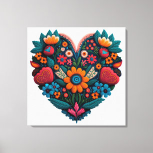 Door Oekraïne geïnspireerd hart van bloemen Canvas Afdruk