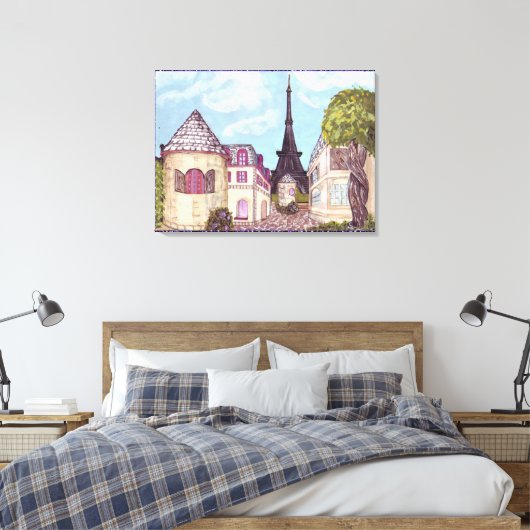 Door Parijs geïnspireerd landschap met Eiffeltoren Canvas Afdruk (Insitu (Slaapkamer))