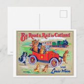 Door Road & Rail in Catland, Louis Wain Briefkaart (Voorkant / Achterkant)