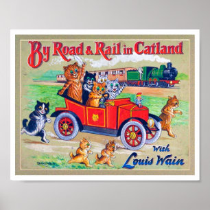 Door Road & Rail in Catland, Louis Wain Poster
