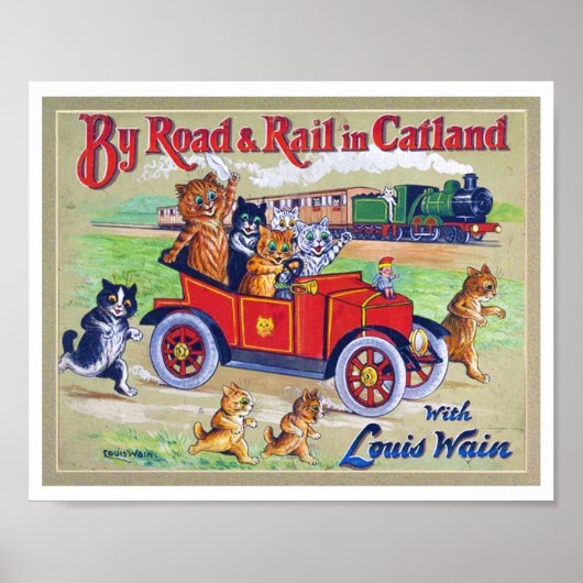 Door Road & Rail in Catland, Louis Wain Poster (Voorkant)