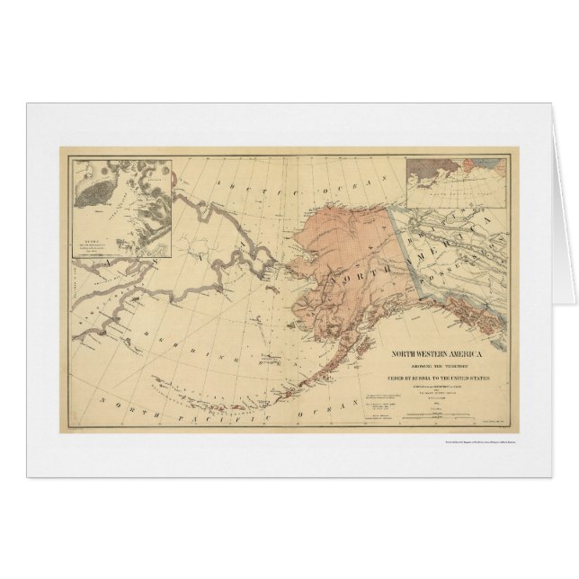 door Rusland gecedeerde Alaska kaart 1867 (Voorkant Horizontaal)
