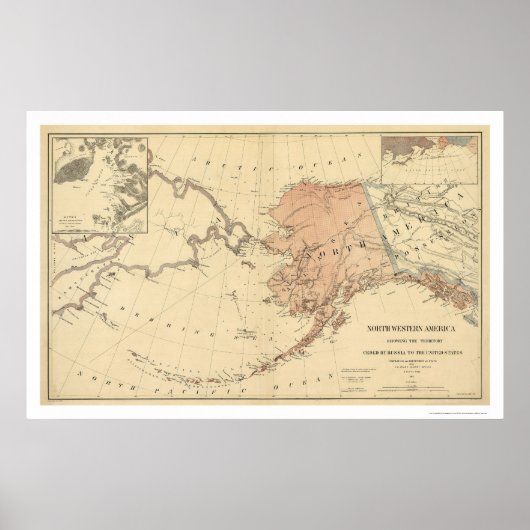 door Rusland gecedeerde Alaska kaart 1867 Poster (Voorkant)