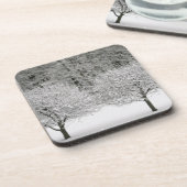 Door sneeuw bedekt landschap bier onderzetter (Linkerzijde)