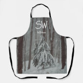 Door sneeuw bedekte bomen in het mistige winterbos schort (Voorkant)