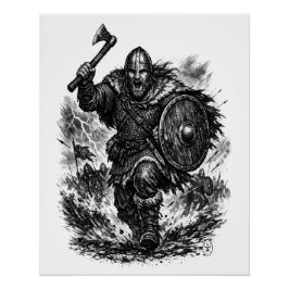 Door stormen gesmede Viking krijger in inkt Perfect Poster