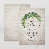 Door witte bakstenen geïnspireerde botanische save the date (Voorkant / Achterkant)