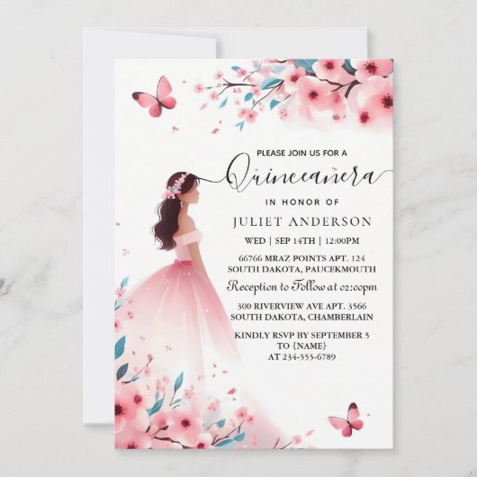 Door Wood Tree Pink Girly Cherry Blossom Quinceane Kaart (Voorkant)