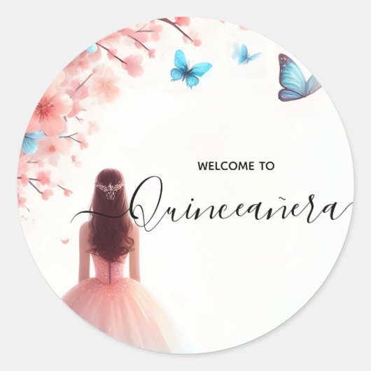 Door Wood Tree Pink Girly Cherry Blossom Quinceane Ronde Sticker (Voorkant)