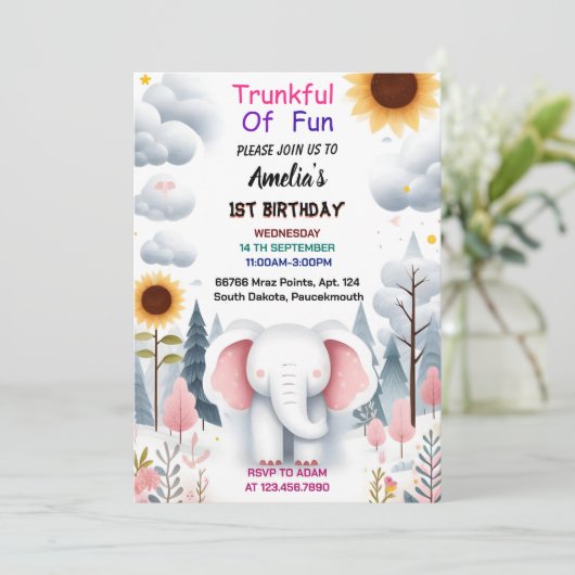 Door Wood White Olifant Verjaardag 1e Verjaardag Kaart (Staand voorkant)